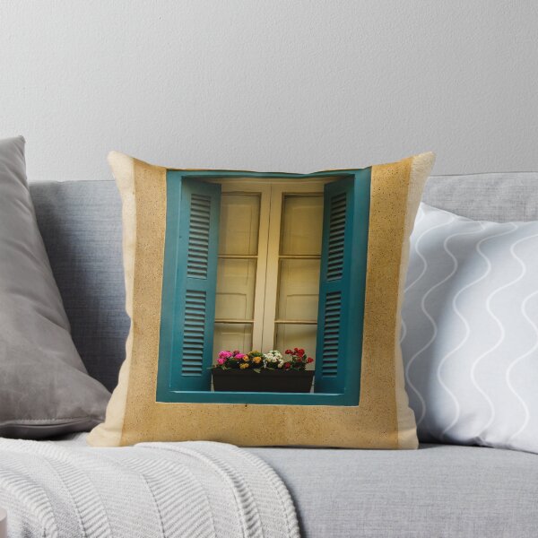 Item preview, Charming Window With Blue Shutters and Colorful Flowers in Urban Setting designed and sold by Nmallia.