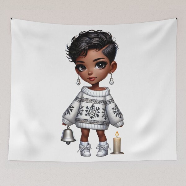 Item preview, Afro Christmas Girl with Bell and Candle designed and sold by Lulunza.
