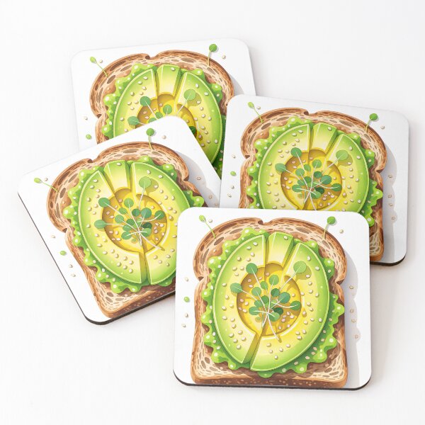 Item preview, Vegan avocado toast decorated with microgreens on whole grain bread served in a bright and colorful design designed and sold by SpaceartLilu.