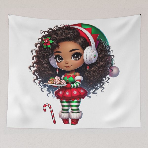 Item preview, Afro Christmas Girl with Candy Cane and Treats designed and sold by Lulunza.