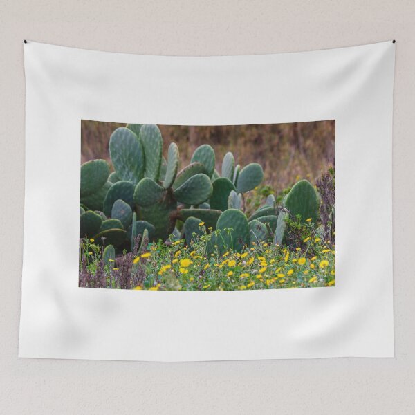 Item preview, Vibrant Cactus Plants Surrounded by Yellow Wildflowers in a Natural Setting designed and sold by Nmallia.