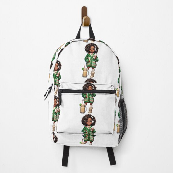Item preview, Afro Christmas Girl in Green Sweater with Candy Cane & Latte designed and sold by Lulunza.