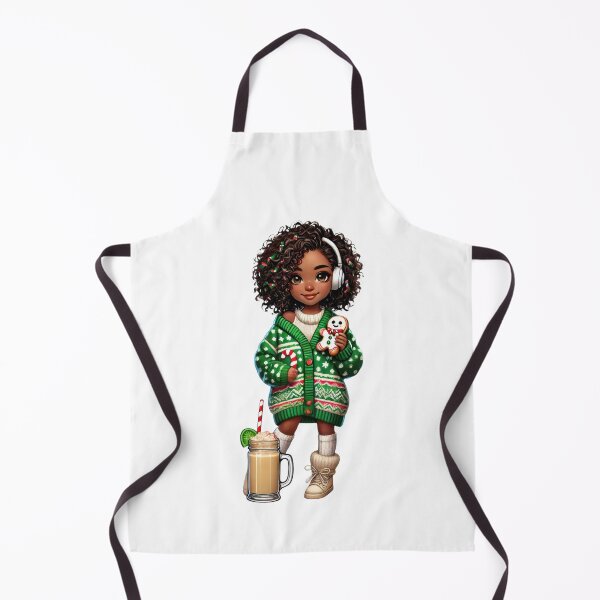 Item preview, Afro Christmas Girl in Green Sweater with Candy Cane & Latte designed and sold by Lulunza.