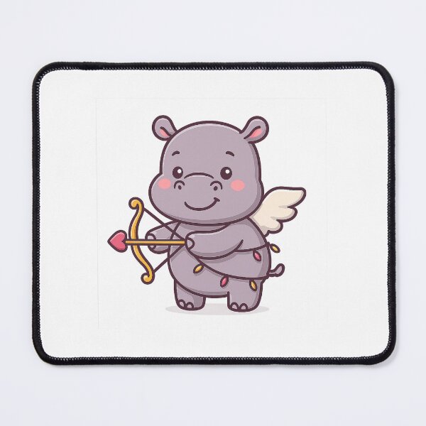 Item preview, Kawaii Hippo Cupid with Wings and Bow – Cute Valentine’s Day Cartoon Animal designed and sold by ThaiArtShop.