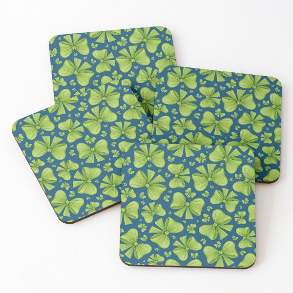 Item preview, Pattern of green bows on a dark blue background designed and sold by Cherevan.