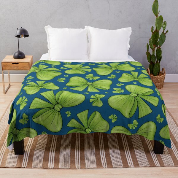 Item preview, Pattern of green bows on a dark blue background designed and sold by Cherevan.
