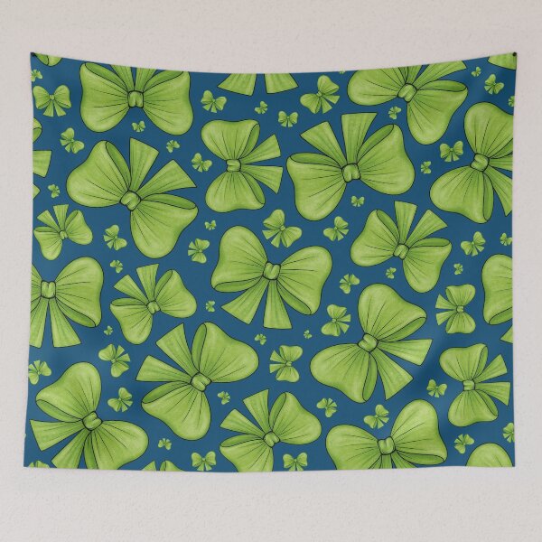 Item preview, Pattern of green bows on a dark blue background designed and sold by Cherevan.