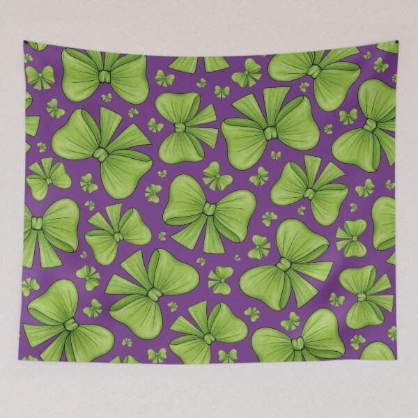 Item preview, Pattern of green bows on a light purple background designed and sold by Cherevan.
