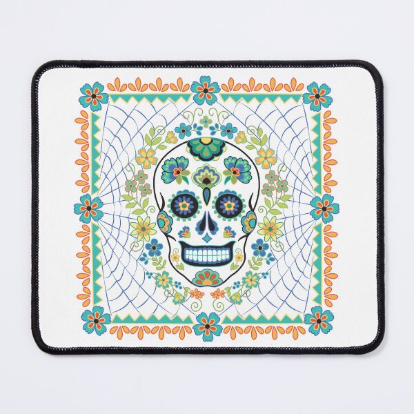 Item preview, Mexican Sugar Skull with Aqua flowers for Day of the dead designed and sold by Barbara Pixton.