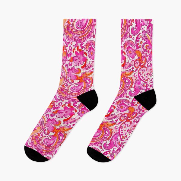 Item preview, Preppy pink, orange and white paisley watercolor and markers designed and sold by SophieClimaArt.