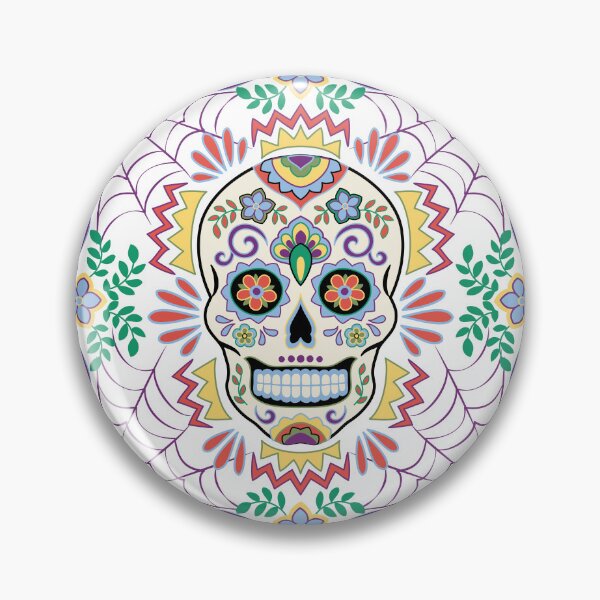 Item preview, Mexican Sugar Skull with Blue flowers for Day of the dead designed and sold by Barbara Pixton.