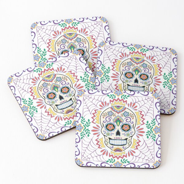 Item preview, Mexican Sugar Skull with Blue flowers for Day of the dead designed and sold by Barbara Pixton.