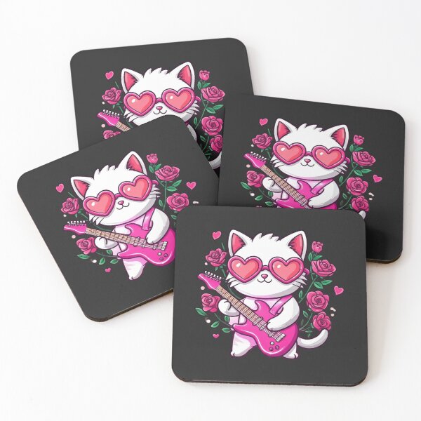 Item preview, Guitar Cat Valentine – Cute Chibi Cat with Heart Glasses Playing Guitar | Funny Kawaii Romantic Design designed and sold by ColorSplash123.