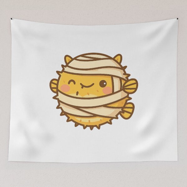 Item preview, Kawaii Pufferfish Mummy – Cute Halloween Cartoon Animal Illustration designed and sold by ThaiArtShop.