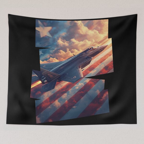 Item preview, F-35 flying on a American flag background 4 designed and sold by Neon G.