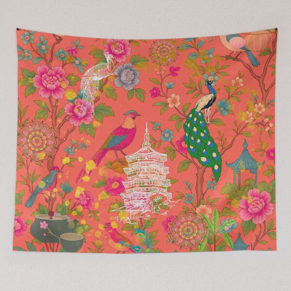 Item preview, Orange colourful chinoiserie garden designed and sold by Sugar Wisdom .