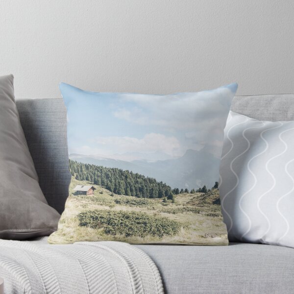 Item preview, Dolomites, Italy I Isolated wooden chalet in the Alpe di Suisi mountains with panoramic view skyline between fir forests natural landscapes and green plains in an Alps country farm decor setting designed and sold by Julie Travel Photography.