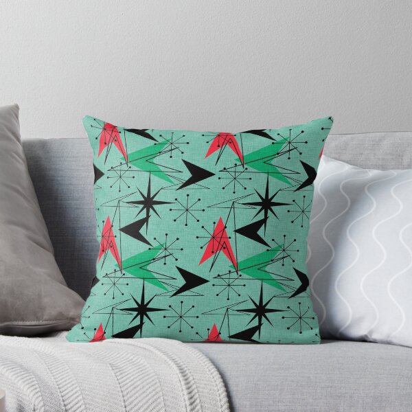 Item preview, Aqua Orange Black Arrows Starbursts Mid-Century Modern Style Linen Look designed and sold by CheriesArt.