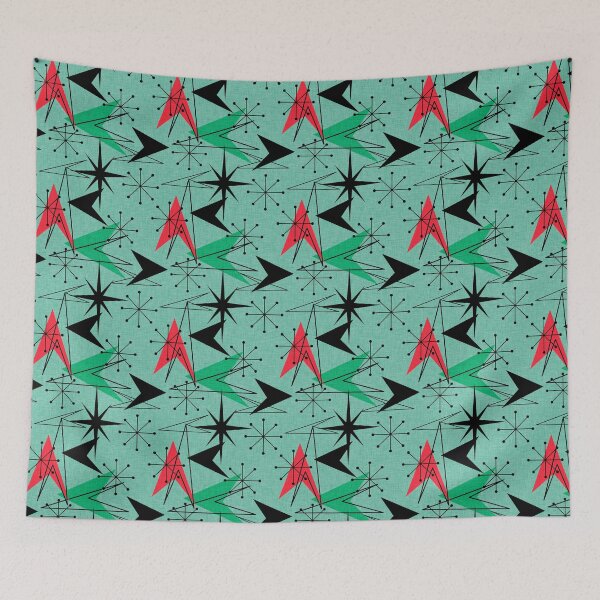 Item preview, Aqua Orange Black Arrows Starbursts Mid-Century Modern Style Linen Look designed and sold by CheriesArt.