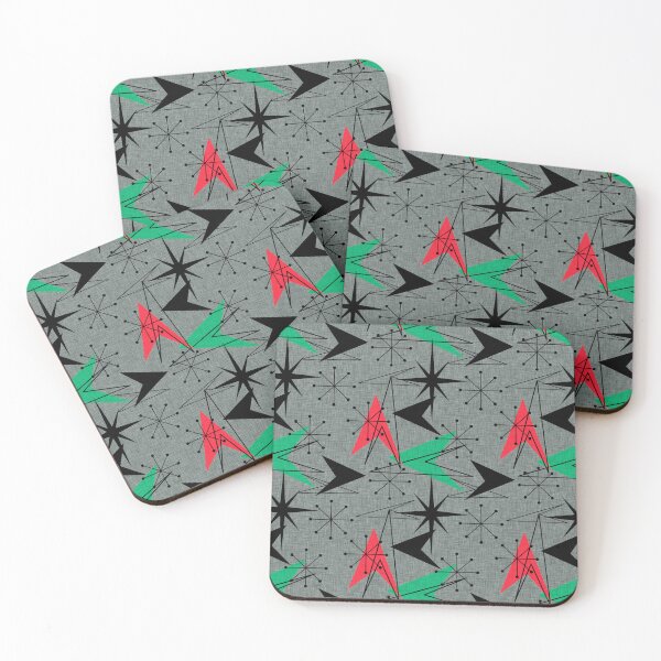 Item preview, Aqua Orange Black Arrows Starbursts on Gray Mid-Century Modern Style Linen Look designed and sold by CheriesArt.