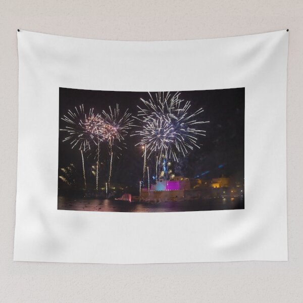 Item preview, Spectacular Fireworks Display Illuminating the Night Sky Over a Beautiful Fortress designed and sold by Nmallia.