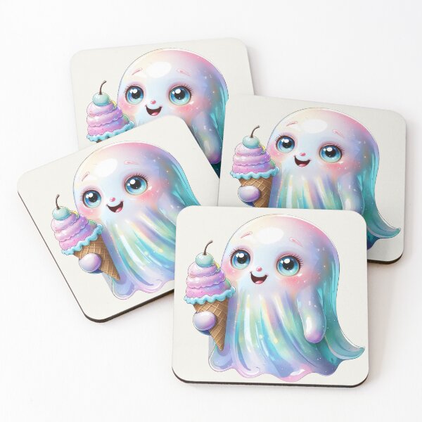 Item preview, Cute Iridescent Halloween Ghost Boo Having Ice-Cream designed and sold by RSDigitalPrintDesign.
