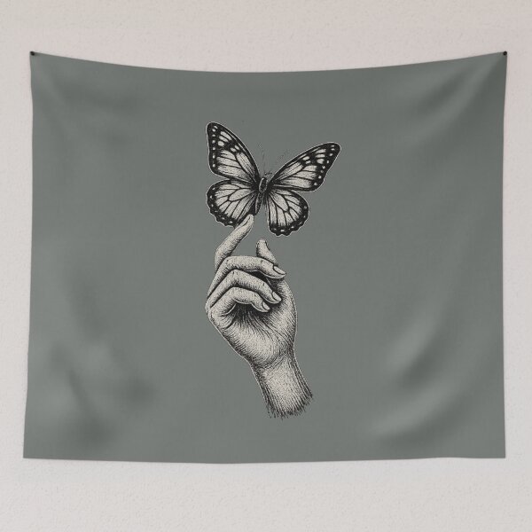 Item preview, Dark Aesthetic Hand Holding Butterfly T-Shirt | Minimal Gothic Sketch Line Art | Edgy Alternative Fashion Design designed and sold by KDesignCrafts.