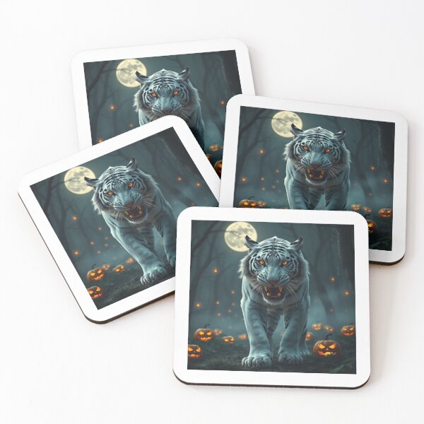 Item preview, Ferocious White Tiger Halloween Night – Scary Full Body Photorealistic Animal Art designed and sold by PixelVibe782.