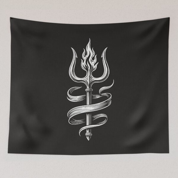 Item preview, Flaming Trident – Elegant Monochrome Mythical Symbol designed and sold by Glam-Spot.