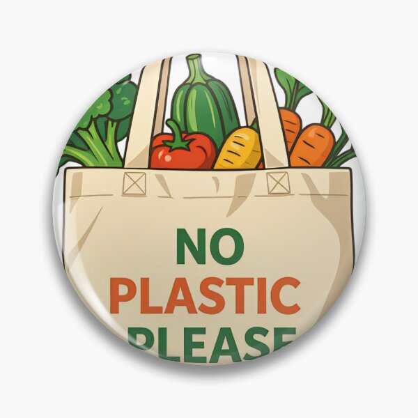 Item preview, Eco-friendly reusable bag filled with fresh vegetables emphasizes the no plastic message for sustainable living choices designed and sold by SpaceartLilu.