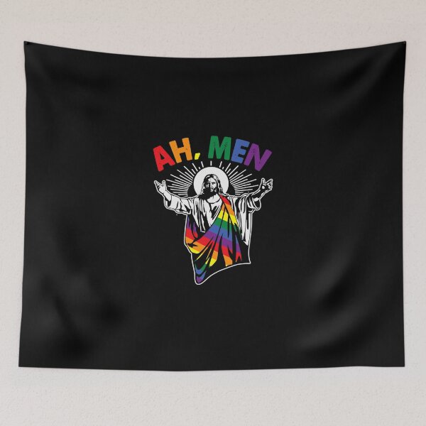 Item preview, Ah Men Funny Lgbt Gay Pride Jesus Rainbow Flag Christian designed and sold by SteveAllison.