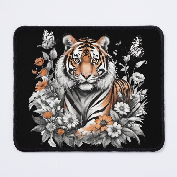 Item preview, Beautiful Regal Tiger With Flowers & Butterflies designed and sold by CarrollGene.
