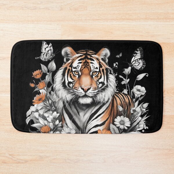 Item preview, Beautiful Regal Tiger With Flowers & Butterflies designed and sold by CarrollGene.