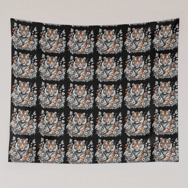 Item preview, Beautiful Regal Tiger With Flowers & Butterflies designed and sold by CarrollGene.