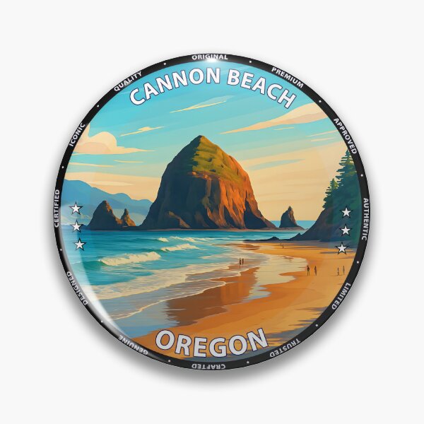 Item preview, Cannon Beach Oregon Travel Poster - Haystack Rock Coastal Sunset USA designed and sold by inkNext.