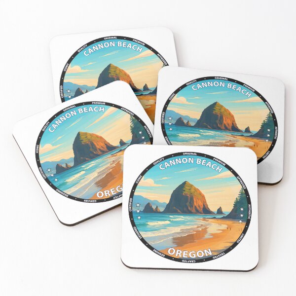 Item preview, Cannon Beach Oregon Travel Poster - Haystack Rock Coastal Sunset USA designed and sold by inkNext.