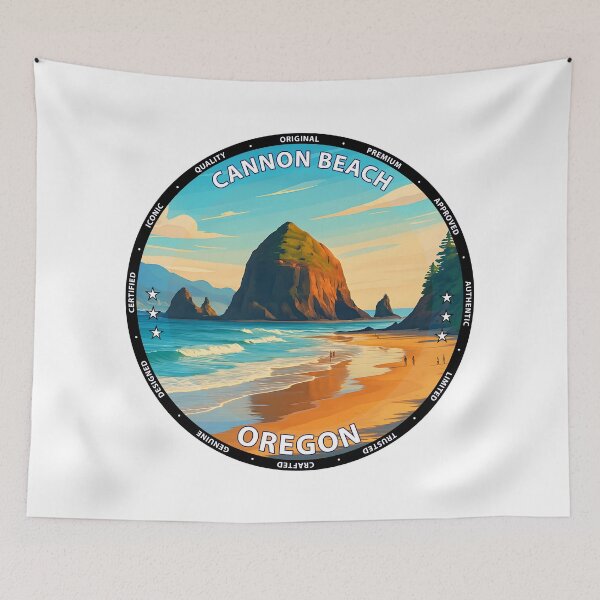 Item preview, Cannon Beach Oregon Travel Poster - Haystack Rock Coastal Sunset USA designed and sold by inkNext.
