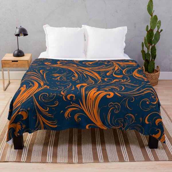 Item preview, Elegant Ornate Pattern With Orange Swirls on Deep Blue Background designed and sold by Rue Market.
