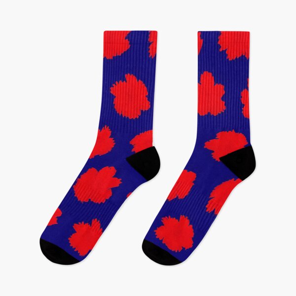 Item preview, Vivid Red Abstract Flowers on Deep Blue Background in Repeated Pattern designed and sold by Rue Market.