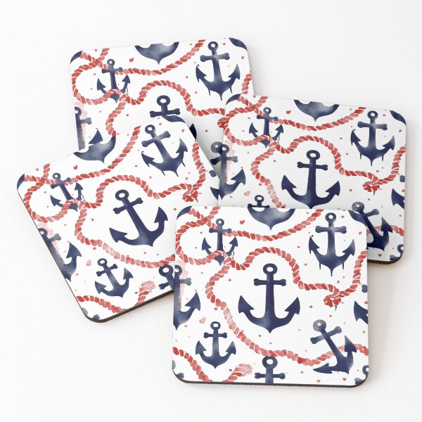 Item preview, Nautical Pattern with Anchors and Red Ropes on a White Background designed and sold by Rue Market.