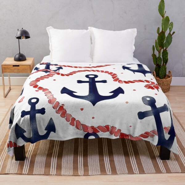 Item preview, Nautical Pattern with Anchors and Red Ropes on a White Background designed and sold by Rue Market.