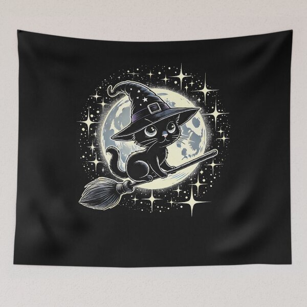 Item preview, Witchy Black Cat On A Broomstick With Full Moon Halloween designed and sold by titusfacund.