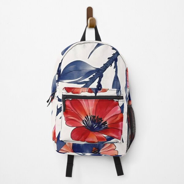 Artikelvorschau, Muster aus roten und blauen Blumen mit künstlerischen Designelementen entworfen und verkauft von Rue Design Company.