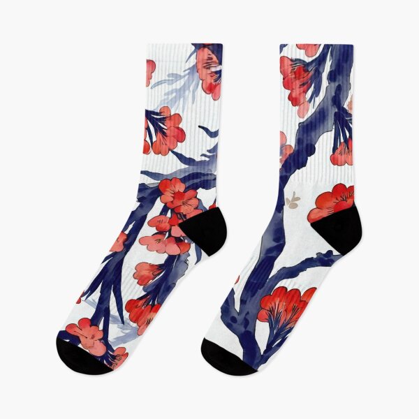 Item preview, Watercolor Illustration of Cherry Blossoms on Branches, Vibrant Red and Blue Colors designed and sold by Rue Market.