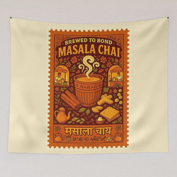 Item preview, Masala Chai Poster- Brewed to Bond  | Vintage Stamp-Style Indian Tea Art | Chai Lover Art designed and sold by The Uphaar Store.