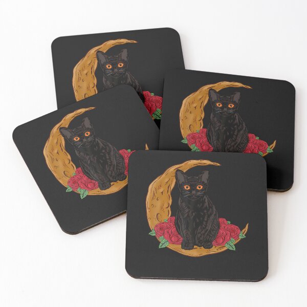 Item preview, Black Cat Yellow Eyes Kitten Crescent Moon And Rose Cats designed and sold by titusfacund.