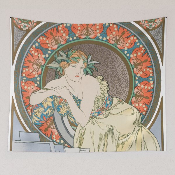 Item preview, HD. Woman with Poppies, by Alphonse Mucha (1898) HIGH DEFINITION (Original colors) designed and sold by MINDTHECHERRY.
