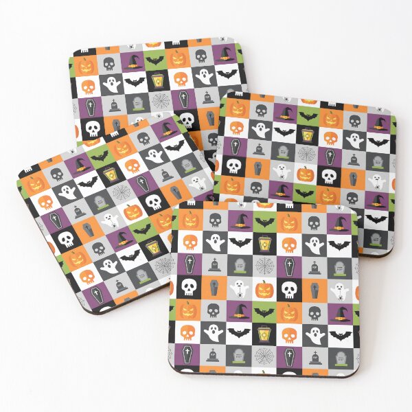 Item preview, Halloween Icon Grid Seamless Pattern – Pumpkins, Ghosts, Skulls designed and sold by The Classics Freak.