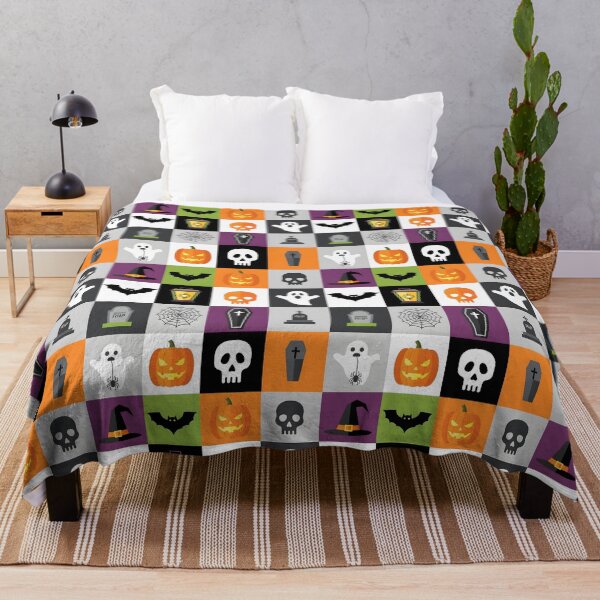 Item preview, Halloween Icon Grid Seamless Pattern – Pumpkins, Ghosts, Skulls designed and sold by The Classics Freak.