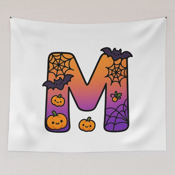 Item preview, Halloween Letter M – Cute Kawaii Cartoon with Spooky Details designed and sold by PrintCreations9.